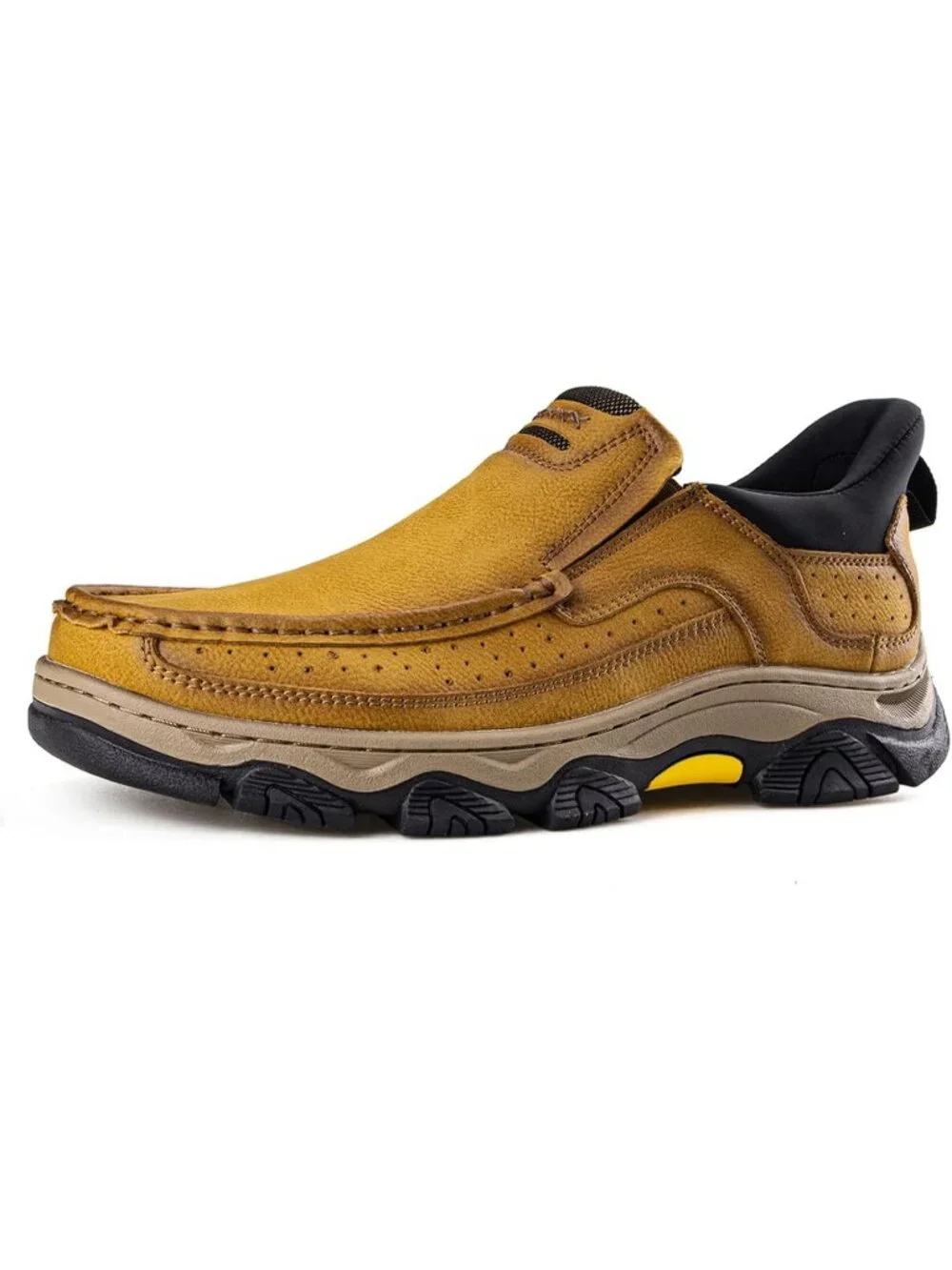 UPIShi Men's Tan Leather Slip On Loafers Lightweight Cushioning Walking Shoes